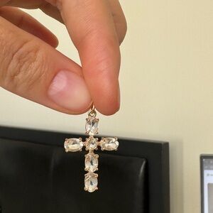 Fine Jewelry Solid 14K Gold Cross Pendant with Natural Rock Crystal